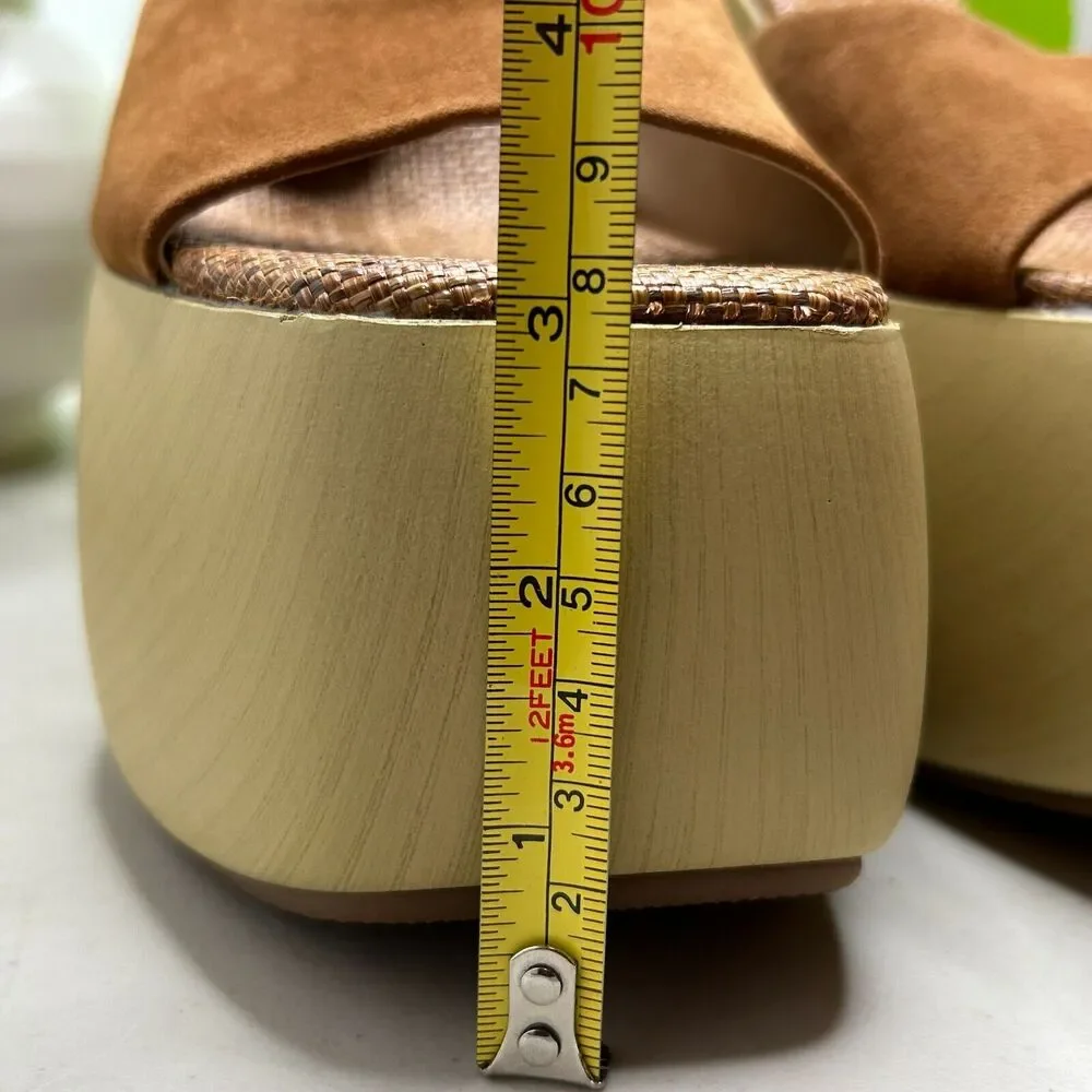 Sam Edelman Grayson Platform Suede Sandal Brown Block Heel Women's 9.5 M NWB